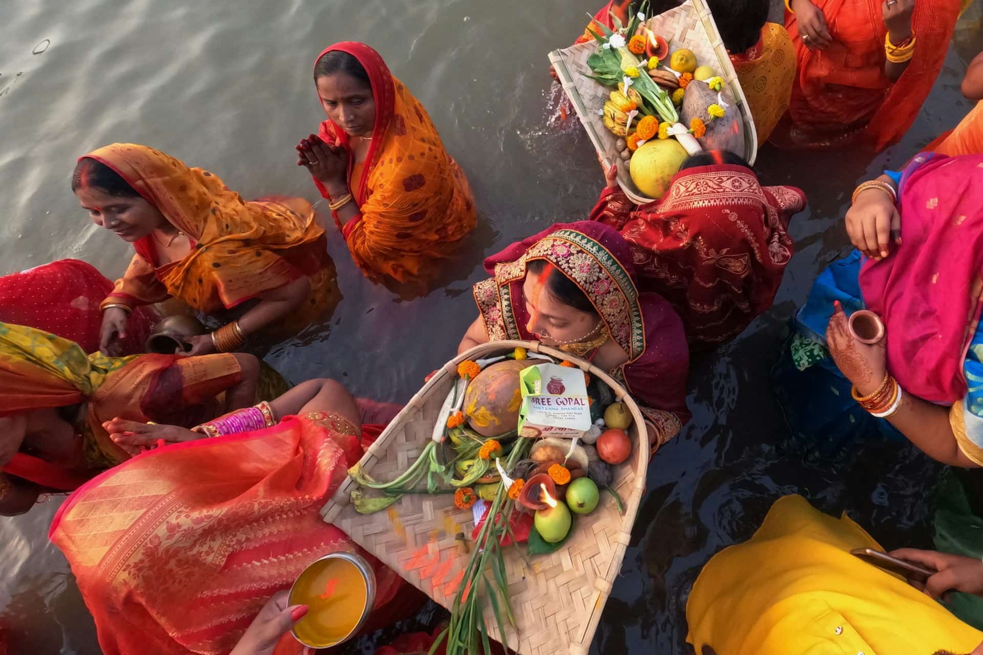 Women Worshipping the Sun God During Chhath Festival